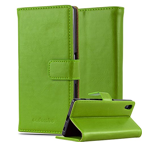 Cadorabo Hülle kompatibel mit Sony Xperia Z5 aus Premium Kunst Leder Flip Klappbare Stoßfeste Magnetische [Standfunktion] [Kartenfächern] Cover Hülle für Sony Xperia Z5 Tasche in Grün von Cadorabo