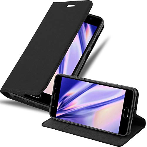 Cadorabo Hülle kompatibel mit WIKO U Feel Prime aus Premium Kunst Leder Flip Klappbare Stoßfeste Magnetische [Standfunktion] [Kartenfächern] Cover Hülle für WIKO U Feel Prime Tasche in Schwarz von Cadorabo