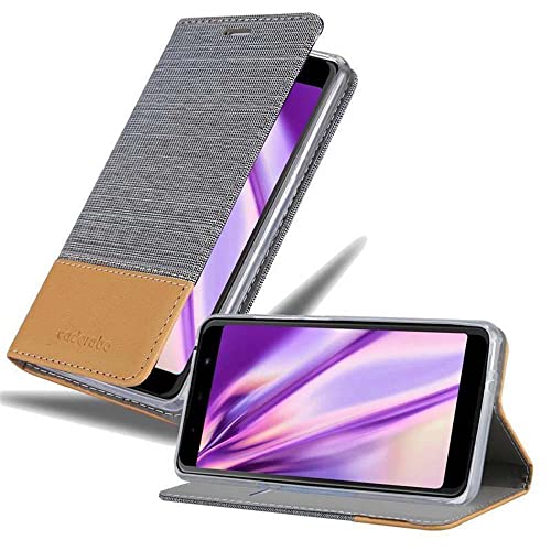 Cadorabo Hülle kompatibel mit WIKO View MAX aus Premium Jeans und Kunst Leder Flip Klappbare Stoßfeste Magnetische [Standfunktion] [Kartenfächern] Cover Hülle für WIKO View MAX Tasche in Grau von Cadorabo