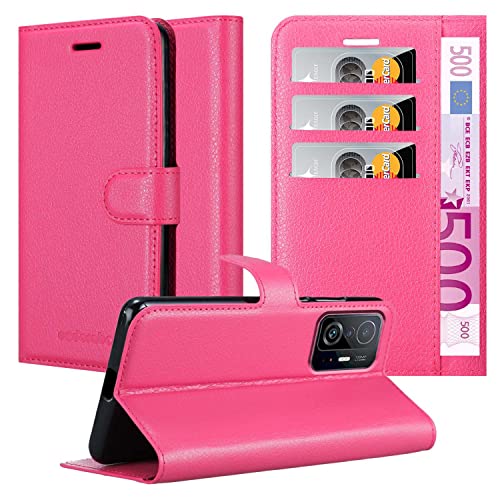 Cadorabo Hülle kompatibel mit Xiaomi 11T / 11T PRO Handyhülle aus Kunst Leder Flip Klappbare Stoßfeste Magnetische [Standfunktion] [Kartenfächern] Cover Hülle für Xiaomi 11T / 11T PRO Tasche in Pink von Cadorabo