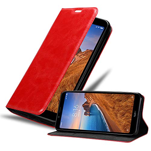 Cadorabo Hülle kompatibel mit Xiaomi RedMi 7A aus Premium Kunst Leder Flip Klappbare Stoßfeste Magnetische [Standfunktion] [Kartenfächern] Cover Hülle für Xiaomi RedMi 7A Tasche in Rot von Cadorabo