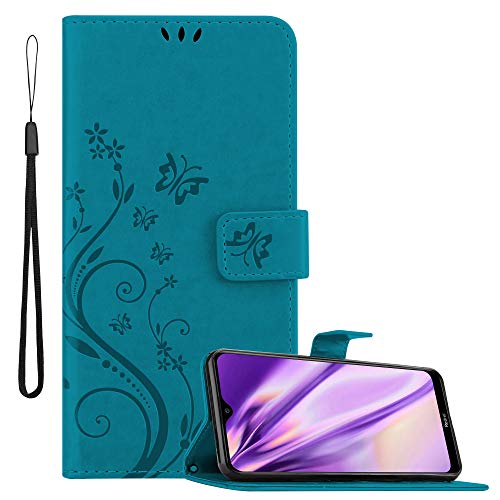 Cadorabo Hülle kompatibel mit Xiaomi RedMi 8A Blumen Design aus Premium Kunst Leder Flip Klappbare Stoßfeste Magnetische [Standfunktion] [Kartenfächern] Cover Hülle für Xiaomi RedMi 8A Tasche in Blau von Cadorabo