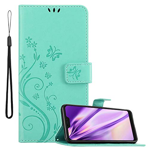 Cadorabo Hülle kompatibel mit Xiaomi RedMi Note 6 PRO Blumen Design aus Kunst Leder Flip Klappbare Magnetische [Standfunktion] [Kartenfächern] Cover Hülle für Xiaomi RedMi Note 6 PRO Tasche in Türkis von Cadorabo