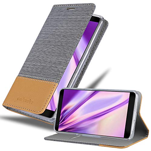 Cadorabo Hülle kompatibel mit ZTE Blade V9 aus Premium Jeans und Kunst Leder Flip Klappbare Stoßfeste Magnetische [Standfunktion] [Kartenfächern] Cover Hülle für ZTE Blade V9 Tasche in Grau von Cadorabo