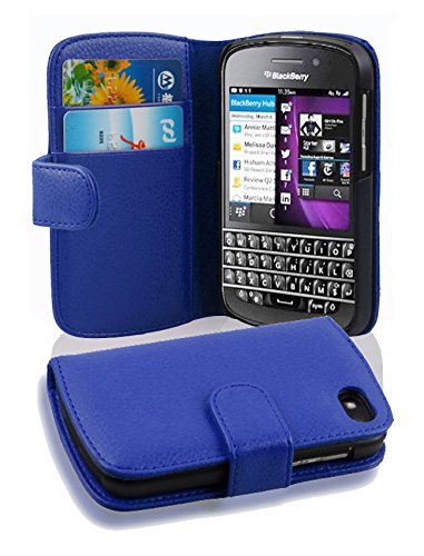 Cadorabo Hülle kompatibel mit für BlackBerry Q10 Handyhülle aus Premium Kunst Leder Flip Klappbare Stoßfeste Magnetische [Standfunktion] [Kartenfächern] Cover Hülle für BlackBerry Q10 Tasche in Blau von Cadorabo