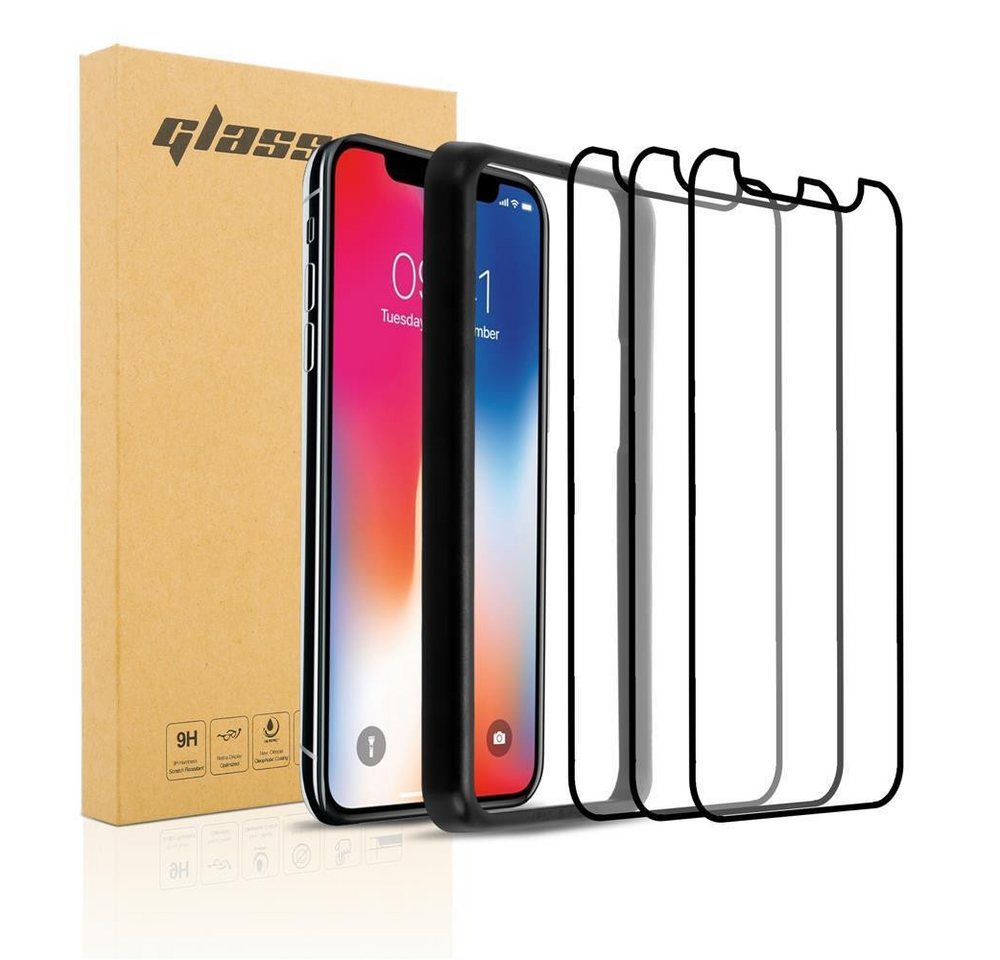 Cadorabo Schutzfolie Apple iPhone X / XS, (3-St), 3x Vollbild Schutzglas Panzer Folie (Tempered) Display-Schutzglas von Cadorabo