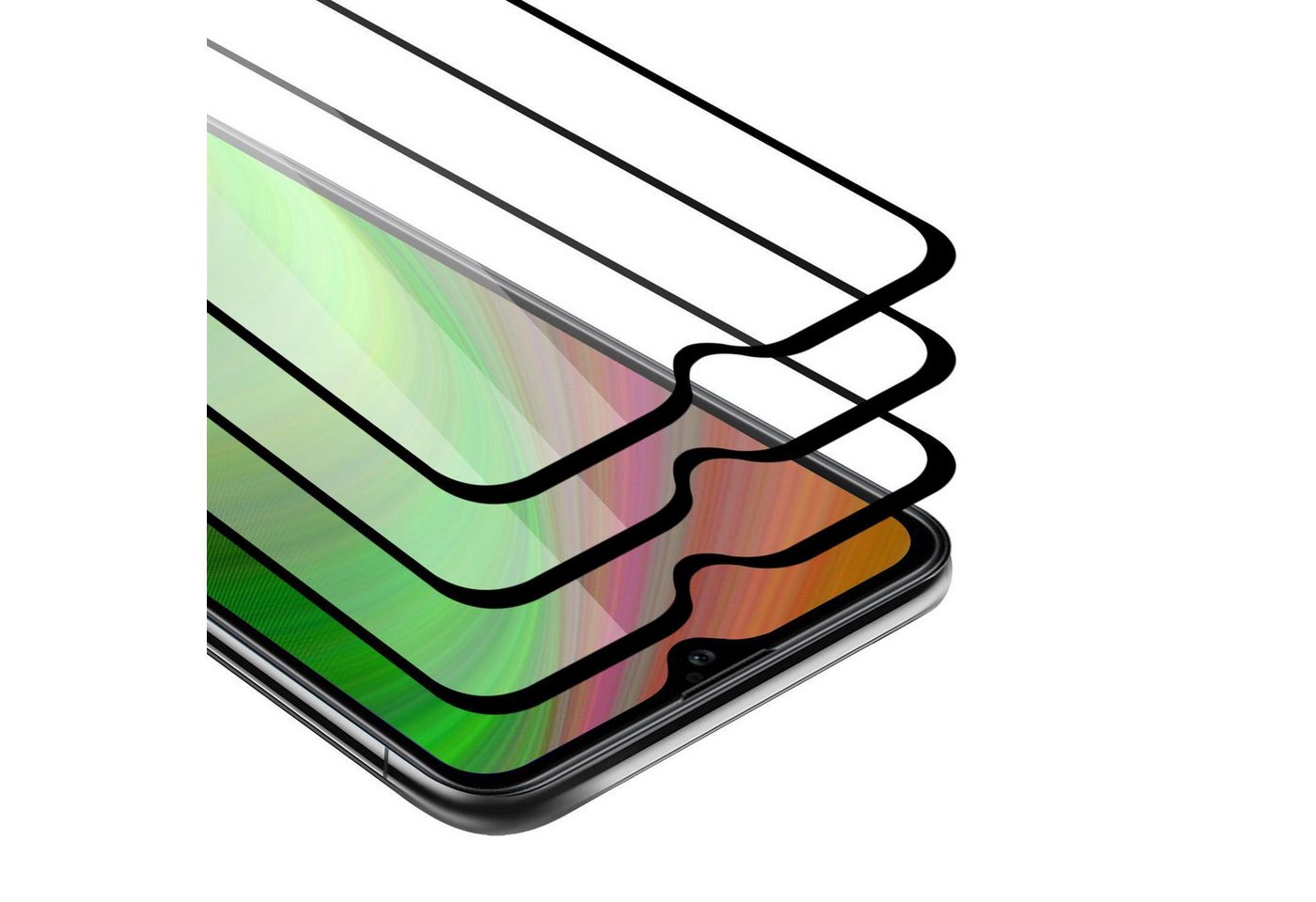 Cadorabo Schutzfolie für Samsung Galaxy A20s Schutzfolie, (3-St), 3x Vollbild Schutzglas Panzer Folie (Tempered) Display-Schutzglas von Cadorabo