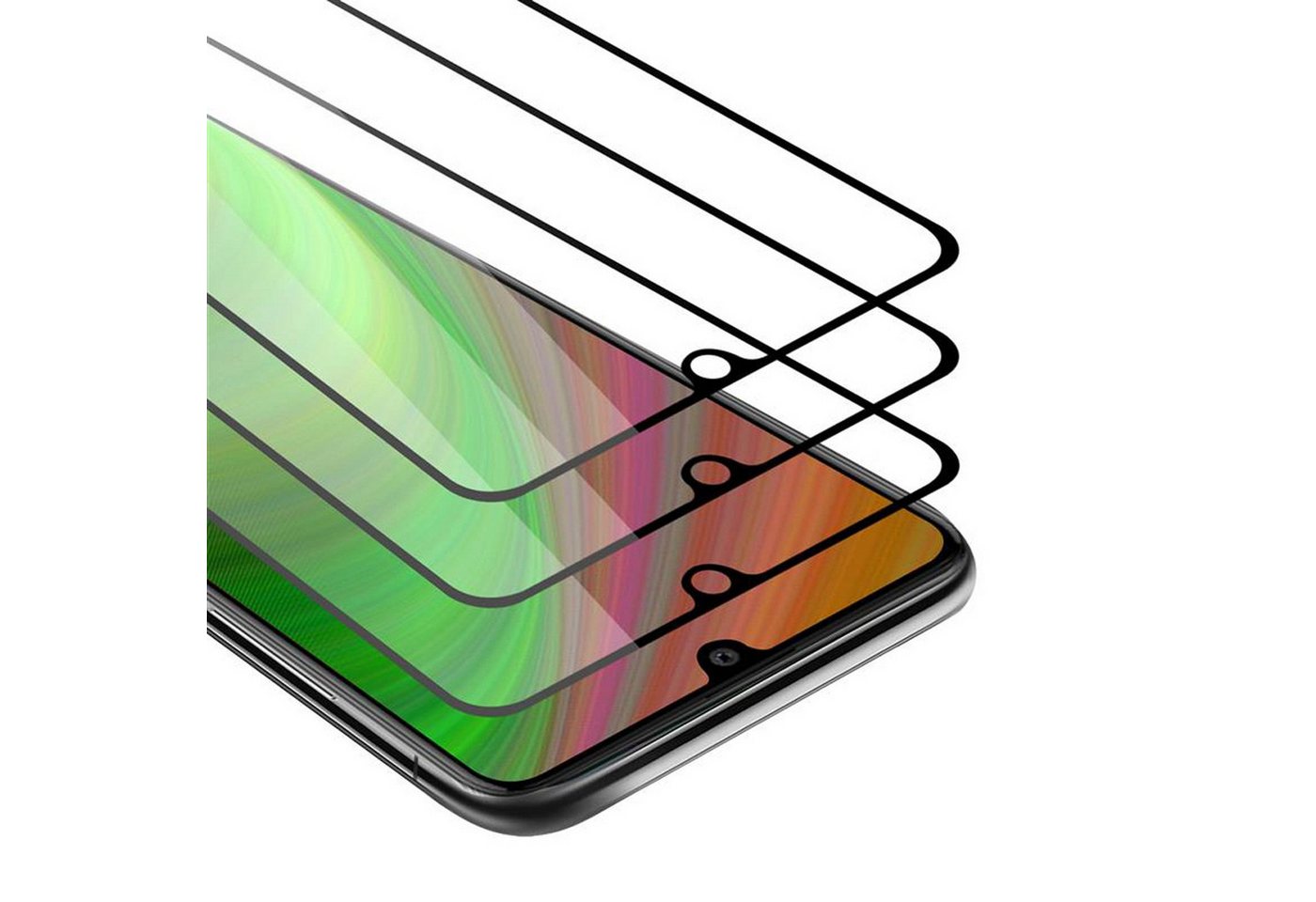 Cadorabo Schutzfolie für Samsung Galaxy A41 Schutzfolie, (3-St), 3x Vollbild Schutzglas Panzer Folie (Tempered) Display-Schutzglas von Cadorabo