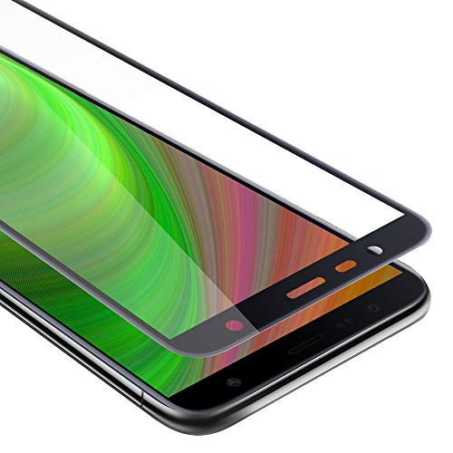 Cadorabo Vollbild Panzer Folie kompatibel mit Samsung Galaxy J4 PLUS - Schutzfolie in TRANSPARENT mit SCHWARZ - Gehärtetes (Tempered) Display-Schutzglas in 9H Härte mit 3D Touch von Cadorabo