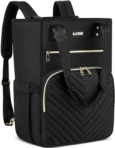 17 Zoll Laptop Rucksack für Frauen, Konvertierbarer Tote, Reise Geldbörse, College Lehrer Tasche, Schwarz, 2322H-01 von Cafele