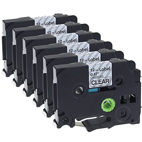 Caidi Etikettenband, laminiert, kompatibel mit Brother P-Touch TZe-131 TZ131 TZe131, Schwarz auf Transparent, 12 mm, 8 m, 6 Stück von Caidi
