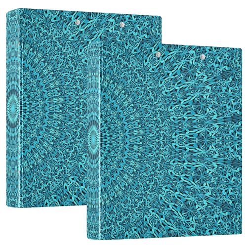 3,8 cm (1 1/2 Zoll) Notizbuch, 3 Ringe, Ordner mit Tascheneinband, 1/2er-Pack, ästhetischer Ordner, Hardcover, Blaugrün, Mandala, Blumenmuster, Blau von Caihoyu
