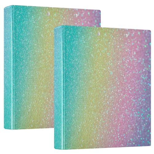 3,8 cm (1 1/2 Zoll) Notizbuch, 3 Ringe, Ordner mit Tascheneinband, 1/2er-Pack, sortierte Ordner, 200 Blatt, schillernder Regenbogen-Glitzer-Farbverlauf von Caihoyu