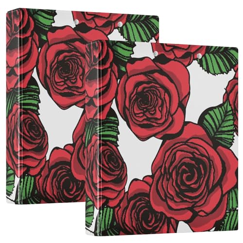 3,8 cm (1 1/2 Zoll) Ordner mit drei Ringen und Taschen, 1/2er-Pack, ästhetischer Ordner, Hardcover, rote Rosen, Blumen, Blumen von Caihoyu