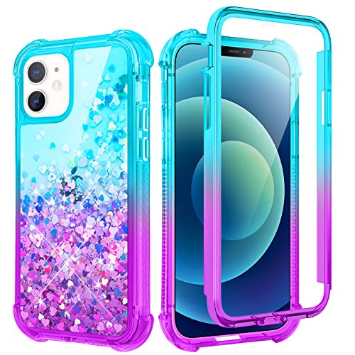 Caka Glitzer Hülle für iPhone 12 Pro, iPhone 12 Hülle für Frauen Mädchen Ganzkörper Bling Liquid Sparkle Fließender Treibsand Clear Schutzhülle für iPhone 12 Pro 12 (6,1 Zoll, 2020) (Blaugrün) von Caka