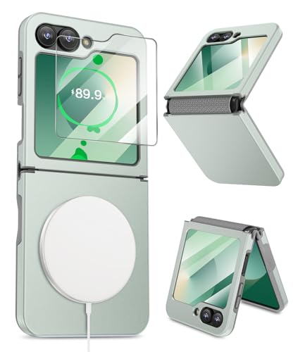 Caka Schutzhülle für Samsung Galaxy Z Flip 6 2024 [kompatibel mit MagSafe] [Scharnierschutz] [Displayschutzfolie] Stoßfeste, magnetische Handyhülle für Samsung Galaxy Z Flip 6 2024 - Grün von Caka