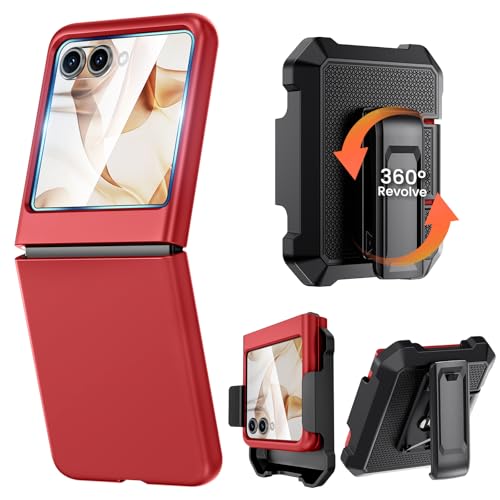 Caka Schutzhülle für Motorola Razr 2025 mit Clip, Moto Razr 2025 Hülle mit Displayschutzfolie [nicht passend für Razr Plus 2025], schlanke, dünne Flip-Handyhülle und Gürtel-Hüftholster, Combo-Zubehör von Caka