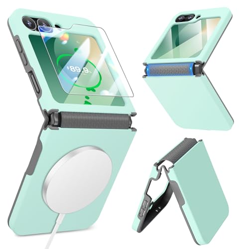Caka Schutzhülle für Samsung Galaxy Z Flip 6 [kompatibel mit MagSafe] [Scharnierschutz] [Displayschutzfolie] Stoßfeste, magnetische Mintgrüne Hülle für Samsung Galaxy Z Flip 6 2024 von Caka