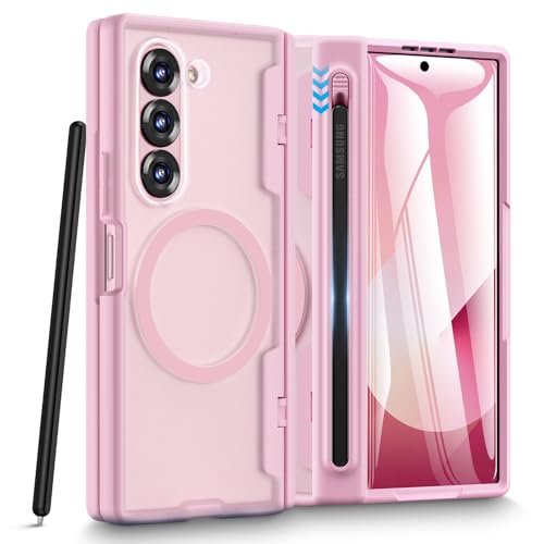Caka Schutzhülle für Samsung Galaxy Z Fold 6, dünner S-Stifthalter, magnetisches Laden, Scharnierschutz, integrierter Displayschutz, durchscheinende, harte stoßfeste Magnet-Handyhülle für Fold6, Rosa Caka Schutzhülle für Samsung Galaxy Z Fold 6, dünner S-Stifthalter, magnetisches Laden, Scharnierschutz, integrierter Displayschutz, durchscheinende, harte stoßfeste Magnet-Handyhülle für Fold6, Rosa von Caka