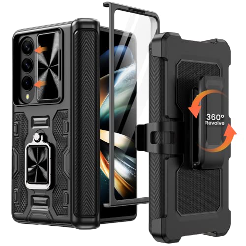 Caka Schutzhülle für Z Fold 4, Galaxy Z Fold 4, mit Ständer und Gürtelclip, Holster Kameraabdeckung mit integriertem 360° drehbarem Ringständer, magnetische Hülle für Samsung Galaxy Z Fold 4, Schwarz von Caka