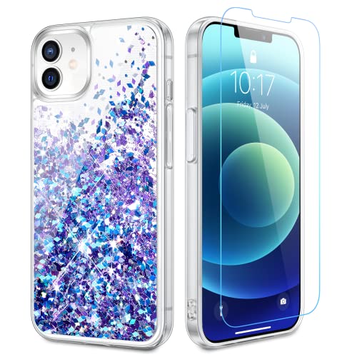 Caka Schutzhülle für iPhone 12, 12 Pro, Glitzer-Hülle, Mädchen, Frauen, glitzernd, modisch, fließender Treibsand, Hülle für iPhone 12, 12 Pro, 15,5 cm (6,1 Zoll), Blau / Violett von Caka