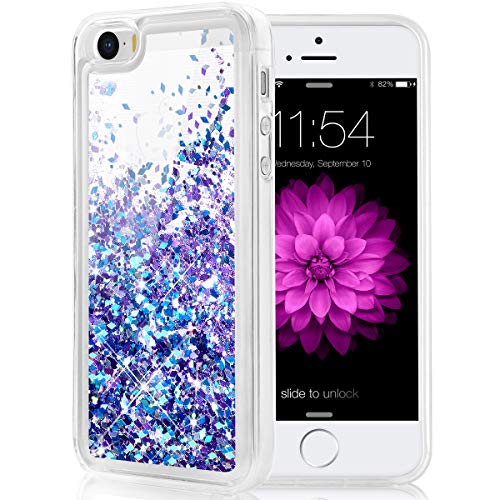 Caka iPhone 5 5S SE 2016 Hülle, iPhone 5S Glitzer Hülle Luxus Mode Bling Fließend Flüssigkeit schwimmend Sparkle Glitzer Weiche TPU Hülle für iPhone 5 5S SE 2016 (Blau Violett) von Caka