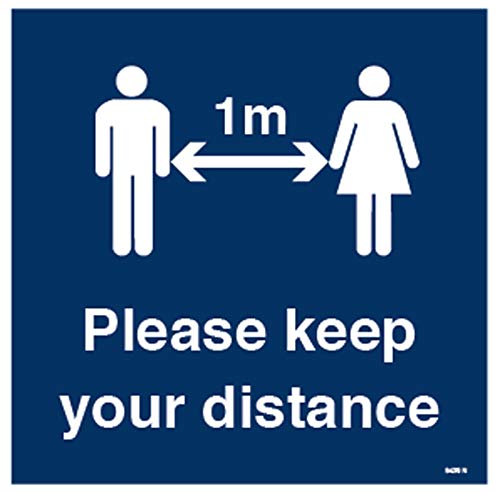 Bitte halten Sie Ihre Distanz (1 Meter Social Distancing) Bodengrafik 300 x 300 mm von Caledonia Signs