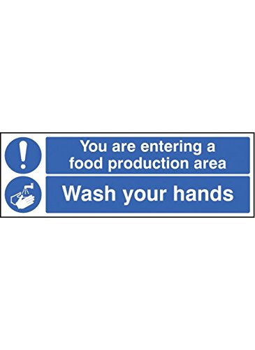 Caledonia Schilder 15620G "You are Entering Food Production Area Wash Your Hands" Schild, starrer Kunststoff, 300 mm x 100 mm von Caledonia Signs