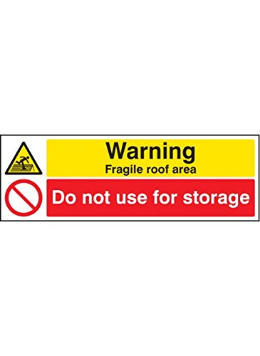 Caledonia Schilder 16232G Schild"Warning Fragile Roof Area Do Not Use For Storage", starrer Kunststoff, 300 mm x 100 mm von Caledonia Signs