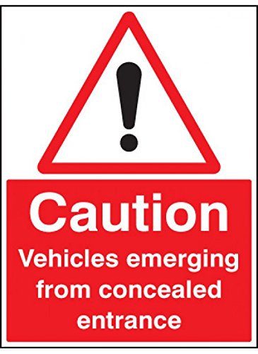 Caledonia Schilder 17584q "Caution Fahrzeuge aus verdeckter Eingang" Sign, starrer Kunststoff, 600 mm x 450 mm von Caledonia Signs
