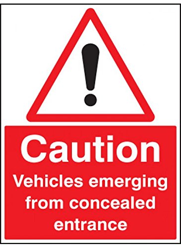 Caledonia Schilder 17584q"Caution Fahrzeuge aus verdeckter Eingang" Sign, starrer Kunststoff, 600 mm x 450 mm von Caledonia Signs