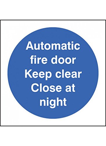 Caledonia Schilder 21617B Automatische Fire Door Keep Clear Close At Night Zeichen, selbstklebendes Vinyl, 80 mm x 80 mm von Caledonia Signs