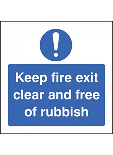 Caledonia Schilder 21634 F Keep Fire Exit klar und frei von Müll Zeichen, selbstklebendes Vinyl, 200 mm x 200 mm x 200 mm von Caledonia Signs