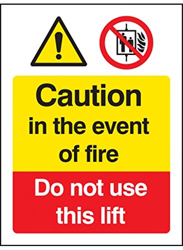 Caledonia Signs 11213E Schild"Caution in the Event of Fire, do not use this lift Schild, starrer Kunststoff, E: 200 mm x 150 mm von Caledonia Signs