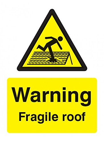 Caledonia Signs 14261K englisches Warnschild mit Aufschrift „Warning Fragile Roof", 400 x 300 mm, Hartplastik von Caledonia Signs