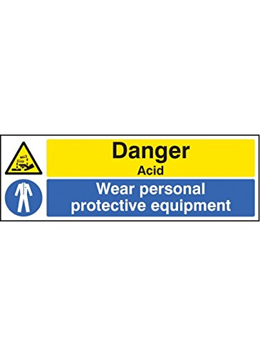Caledonia Signs 14266G Danger Acid Wear PPE-Schild, 300 mm x 100 mm, starrer Kunststoff von Caledonia Signs
