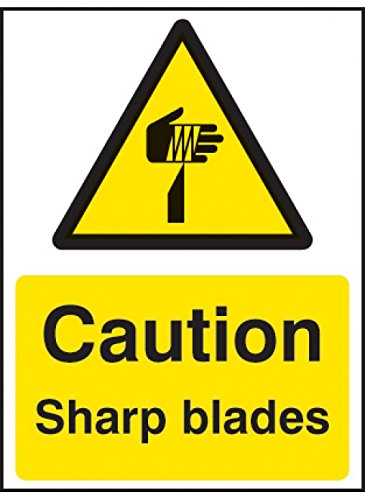 Caledonia Signs 14284E Schild"Caution Sharp Blades" 200 mm x 150 mm, starrer Kunststoff von Caledonia Signs