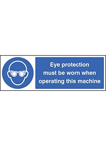 Caledonia Signs 15005G Schild mit Augenschutz muss getragen werden, wenn die Maschine betrieben, 300 mm x 100 mm, starrer Kunststoff von Caledonia Signs
