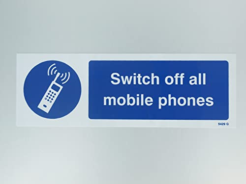 Caledonia Signs 15429G Schild "Switch off All Mobile Phones", starrer Kunststoff, 300 mm x 100 mm von Caledonia Signs