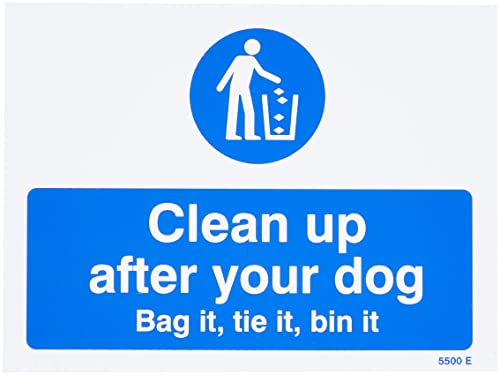 Caledonia Signs 15500E Schild „Clean up after your dog bag it, tie it, bin it“, starrer Kunststoff, 200 mm x 150 mm (englische Version) von Caledonia Signs