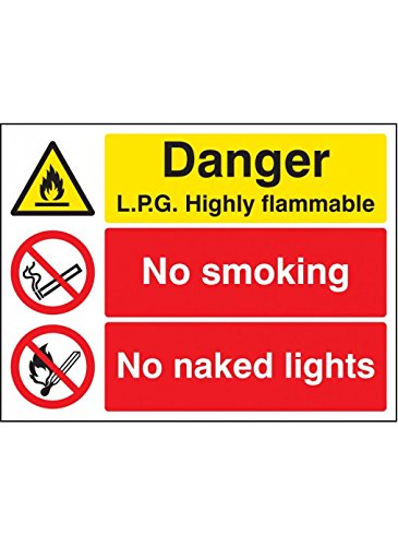 Caledonia Signs 16207Q Schild „Danger LPG Highly Flammable No Smoking No Naked Lights", starrer Kunststoff, 600 mm x 450 mm von Caledonia Signs