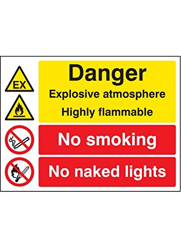 Caledonia Signs 16233K Schild "Explosive Atmosphere High Flammable No Smoking/Naked Lights", starrer Kunststoff, 400 mm x 300 mm von Caledonia Signs