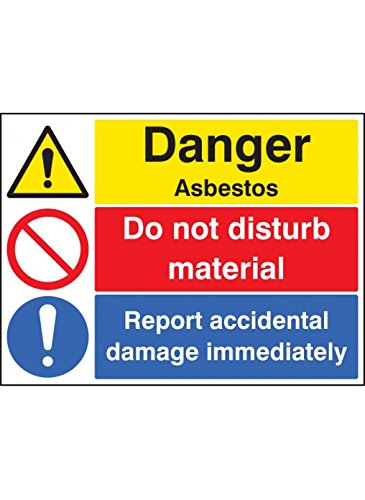 Caledonia Signs 16270K Schild "Danger Asbest Do not Disturb Material Report Damage", starrer Kunststoff, 400 mm x 300 mm von Caledonia Signs