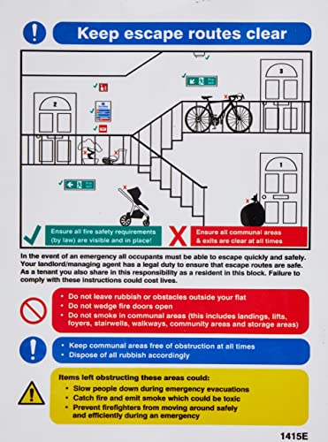 Caledonia Signs 21415E englisches Schild „Keep Escape Routes Clear“, für Mehrfamilienhäuser, selbstklebendes Vinyl, 200 x 150 mm von Caledonia Signs