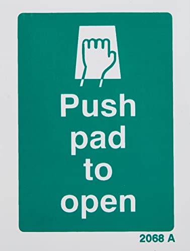 Caledonia Signs 22068A Schild „Push Pad To Open“, selbstklebendes Vinyl, 100 x 75 mm von Caledonia Signs