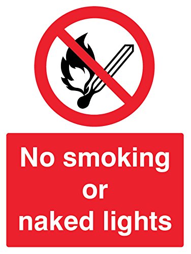 Caledonia Signs 23006K Schild"No Smoking Or Naked Lights", selbstklebendes Vinyl, 400 mm x 300 mm von Caledonia Signs