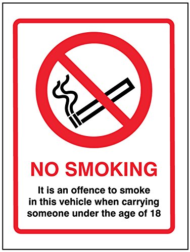 Caledonia Signs 23088D Schild mit Aufschrift"No Smoking It Is An Offence To Smoke In This Vehicle When Someone Under The Age Of 18 Is Present", selbstklebendes Vinyl, 150 mm x 100 mm von Caledonia Signs