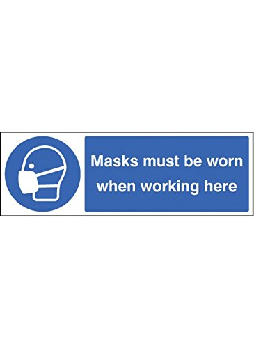 Caledonia Signs 25207E Masks Must Be Worn When Working Here, Schild, selbstklebendes Vinyl, 200 mm x 150 mm von Caledonia Signs