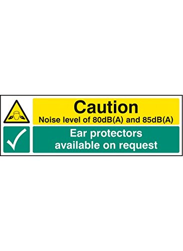 Caledonia Signs 25223G Noise Level 80DB(A) und 85DB(A) Gehörschutz auf Anfrage erhältlich, selbstklebendes Vinyl, 300 mm x 100 mm von Caledonia Signs