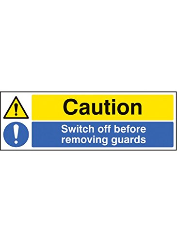 Caledonia Signs 26220G Schild"Caution Switch off Before Removing Guards", selbstklebend, Vinyl, 300 mm x 100 mm von Caledonia Signs